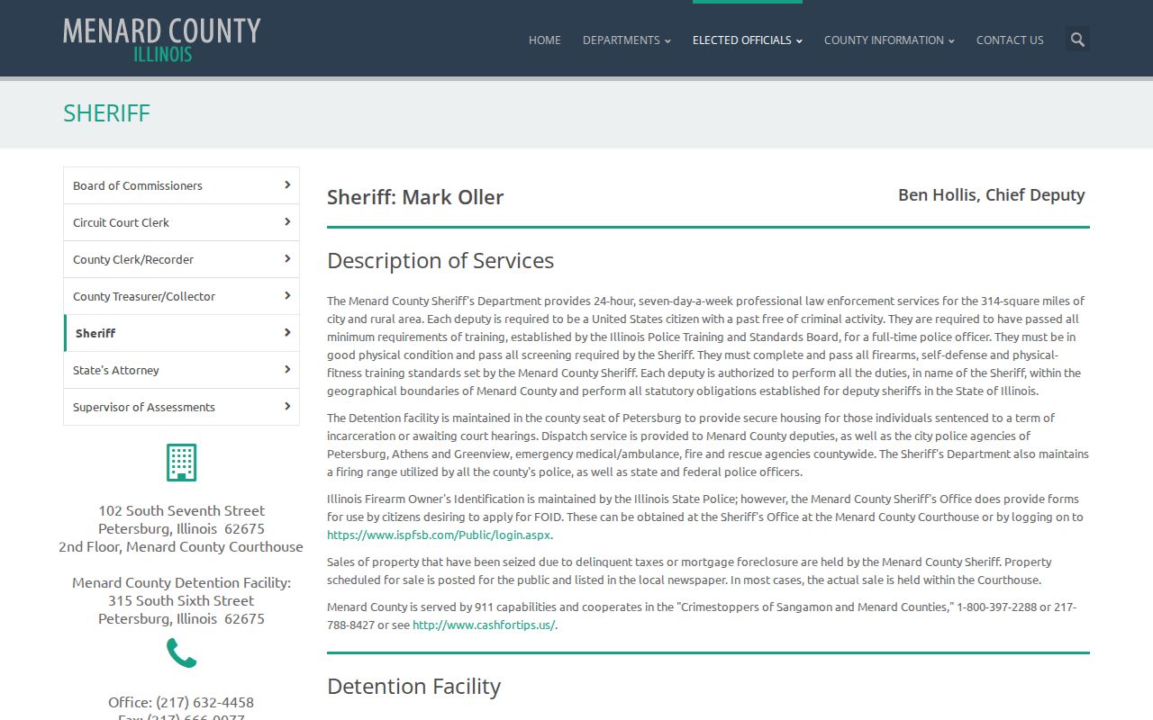 Menard County Detention Facility sheriff release information